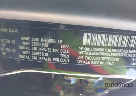 2015 Jeep Renegade Limited from USA, damaged, VIN ZACCJBDT0FPB55446